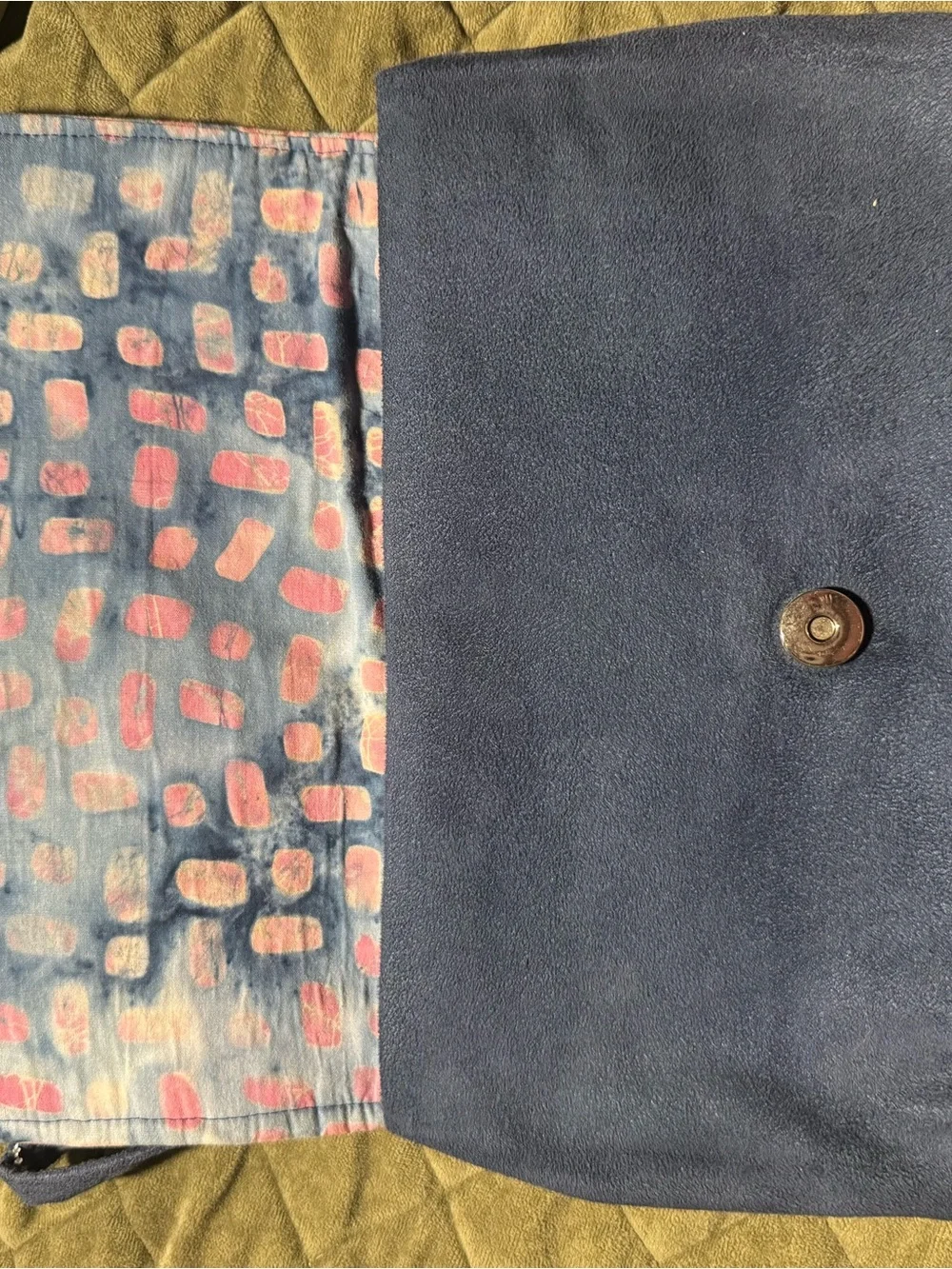 Blue Suede Wristlet Clutch - Blue and Pink
